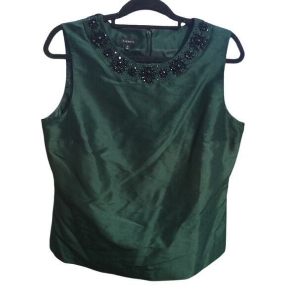 Talbots embellished top womens 12 dark green formal festive beaded shell classic - Picture 5 of 11
